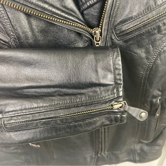 Harley Davidson Leather Jacket Women XS ZIP Out Liner Riding Black Off Center 50 - Picture 4 of 10